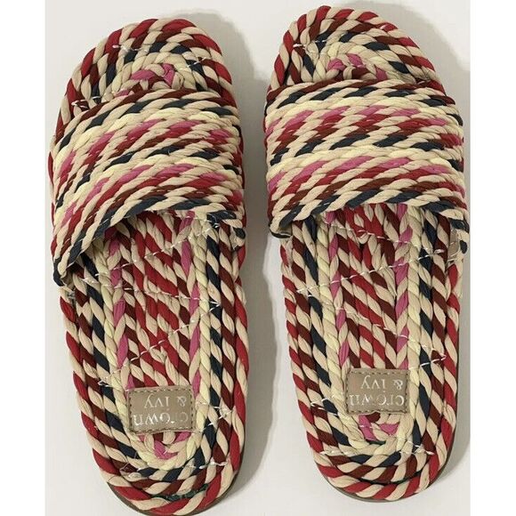 New in Box Crown & Ivy Women's Piper Slide-On Sandals Red Multi‎ Size 6.5 - Picture 1 of 5